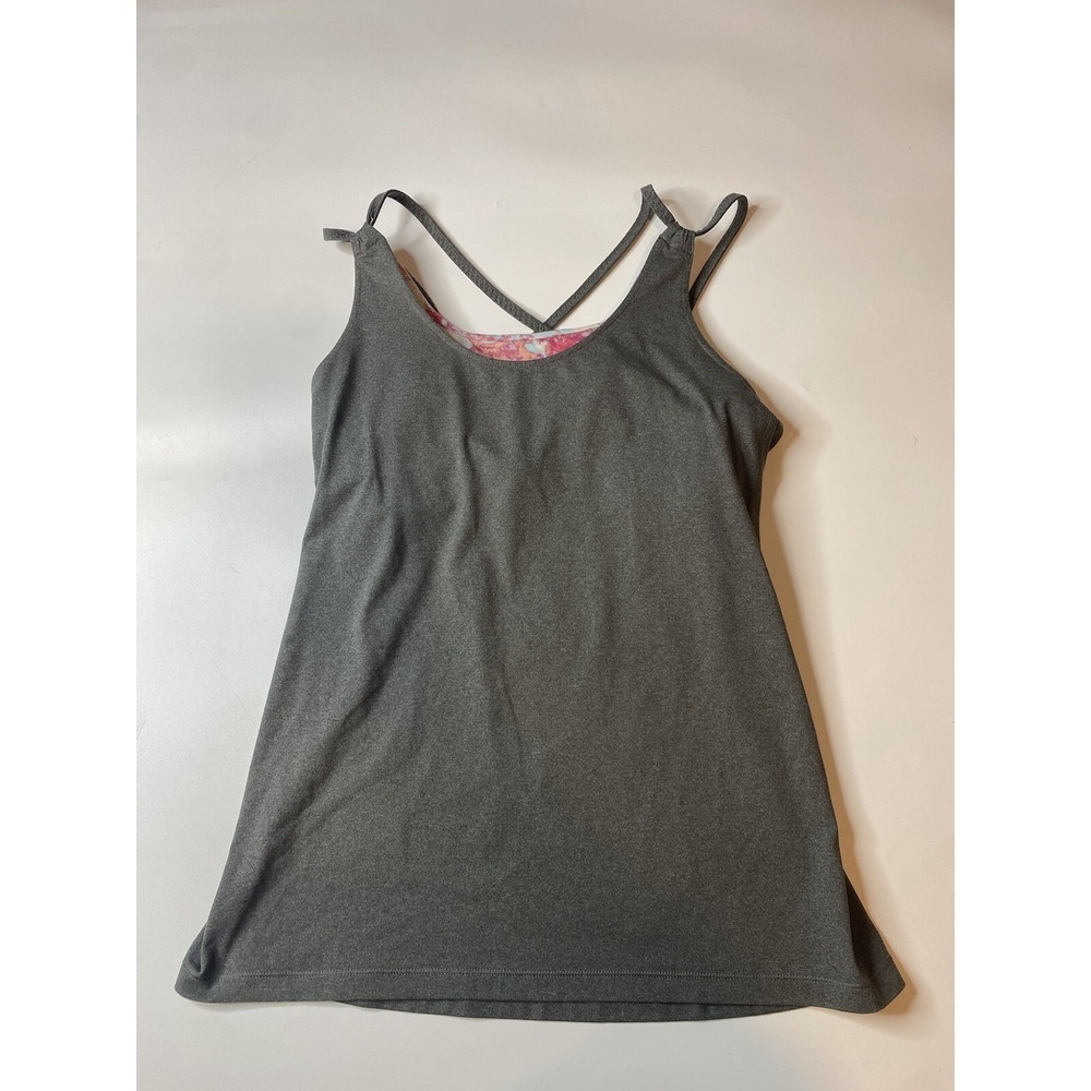 Calia by Carrie Underwood Tank Top Women's Small Gray & Floral Strappy Athletic